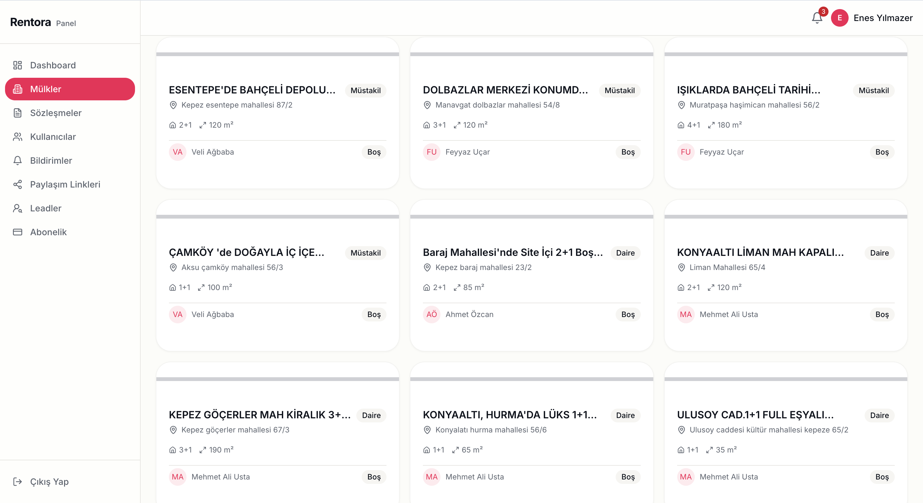 Rentora Web Dashboard